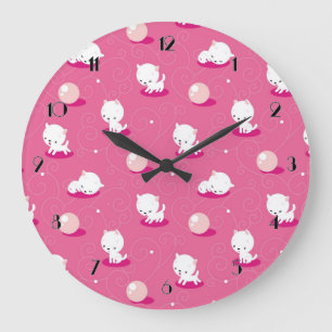 Pretty Kitty Pink Kittens Pattern Wall Clock Große Wanduhr