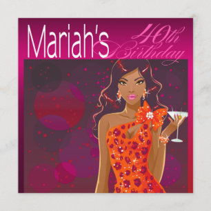 Pretty Lady Birthday Cocktail fuchsia/orange Einladung