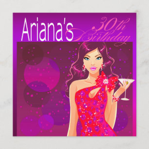 Pretty Lady Birthday Cocktail Party violett/rot Einladung