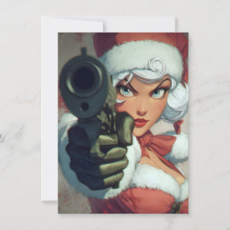 Pretty Lady has a Gun Christmas Cards Feiertagskarte