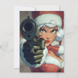 Pretty Lady hat Weihnachtskarte mit Pistole Feiertagskarte