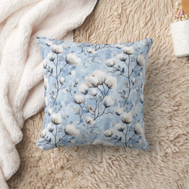 Pretty Light Blue White Floral Kissen (Decke)