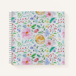 Pretty Light Watercolor Flowers and Buds Pattern Notizbuch