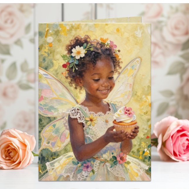 Pretty Little Fairy Girl with Cupcake Birthday Karte (Von Creator hochgeladen)