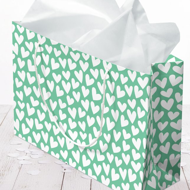 Pretty Love Heart Pattern Mint White Valentine Große Geschenktüte (Von Creator hochgeladen)