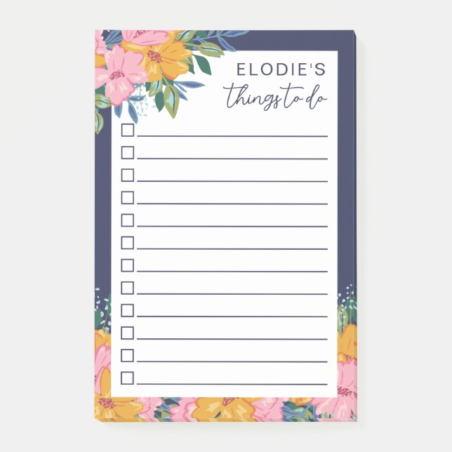 Pretty Lush Flowers - Custom Name To Do List Post-it Klebezettel (Vorderseite)