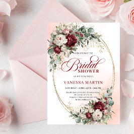 Pretty Marsala Flowers Gold Bridal Shower Invite Einladung