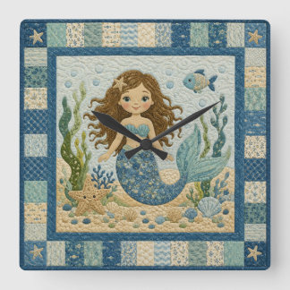Pretty Mermaid Quilt Quadratische Wanduhr