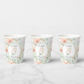  Pretty Mint Peach Orchid Flowers Bridal Shower  Pappbecher