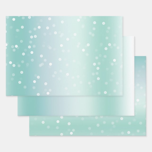 Pretty Mint White Bokeh Dots Celebration Christmas Geschenkpapier Set (Set)