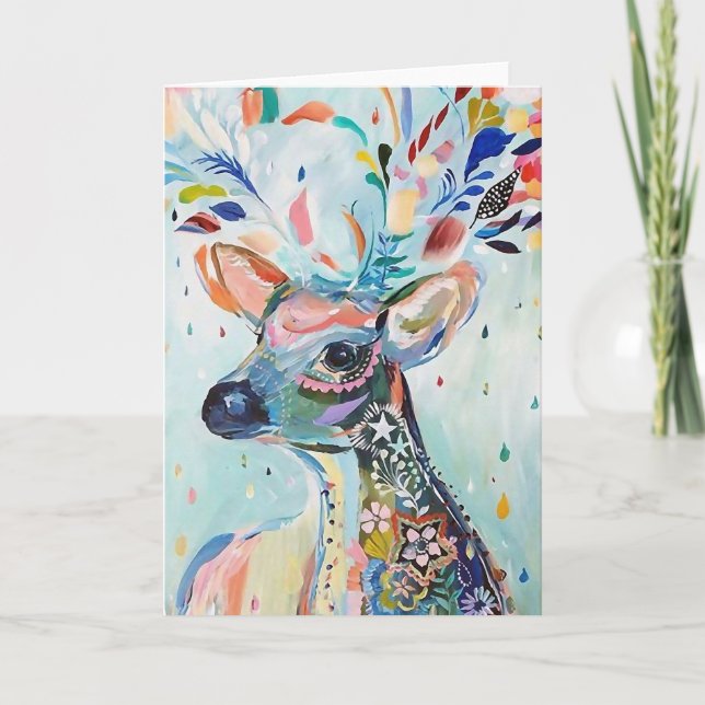 Pretty Modern Deer Art Flower Antlers Karte (Vorderseite)