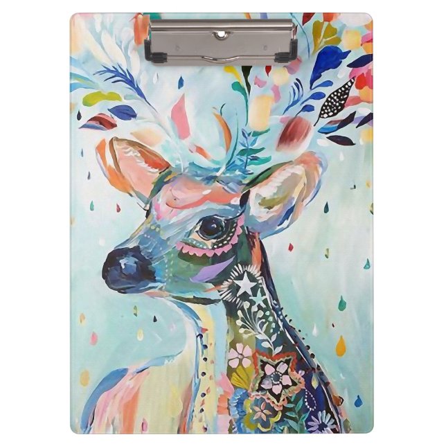 Pretty Modern Deer Art Flower Antlers Klemmbrett (Vorderseite)