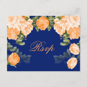 Pretty Orange Floral on Navy Blue Postkarte