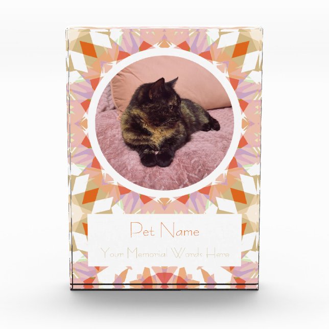 Pretty Orange Green Pet Cat Dog Memorial Keepsake Fotoblock (Vorderseite)