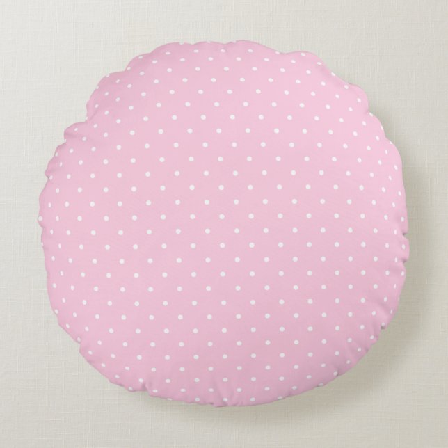 Pretty Pale Pink and White Polka Dots Round Pillow Rundes Kissen (Vorderseite)