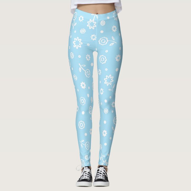Pretty Pastel Blue Floral Pattern Leggings (Vorderseite)