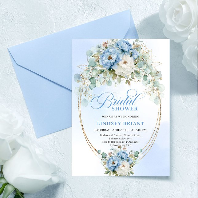 Pretty Pastel Blue Peony Gold Bridal Shower Invite Einladung (Pretty Pastel Blue Peony Gold Bridal Shower Invite

)