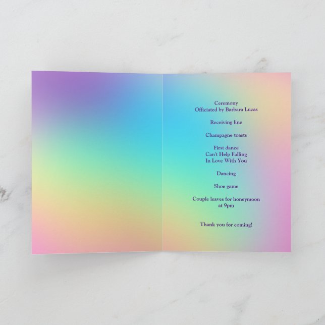 Pretty Pastel Rainbow Gradient Wedding Program Programm (Innenseite)
