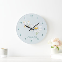 Pretty Pastel Watercolor Butterfly and Daisy Große Wanduhr