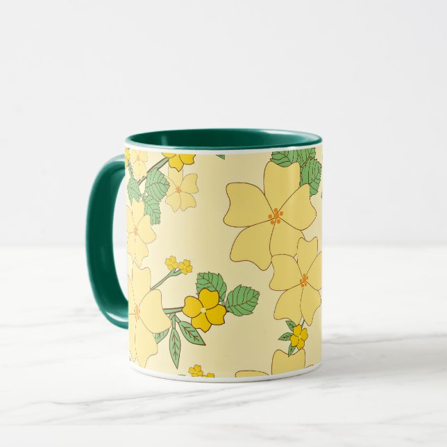 Pretty Pastel Yellow Floral Pattern, Tasse (Vorderseite Links)