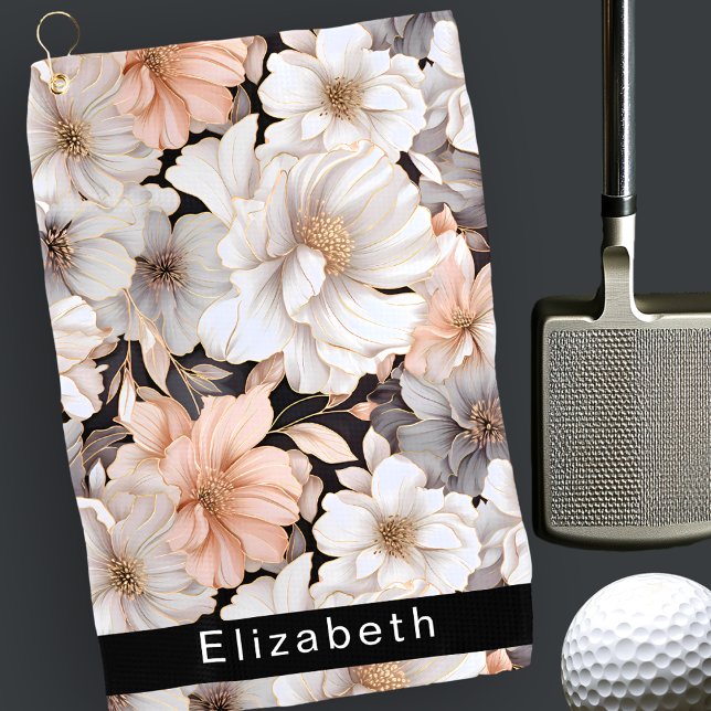 Pretty Peach and White Peony Personalized Golfhandtuch (Von Creator hochgeladen)