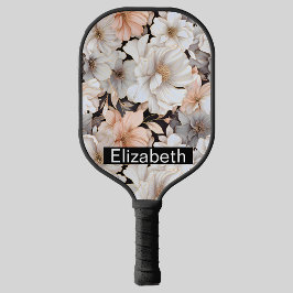 Pretty Peach and White Peony Personalized Pickleball Schläger
