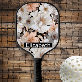 Pretty Peach and White Peony Personalized Pickleball Schläger