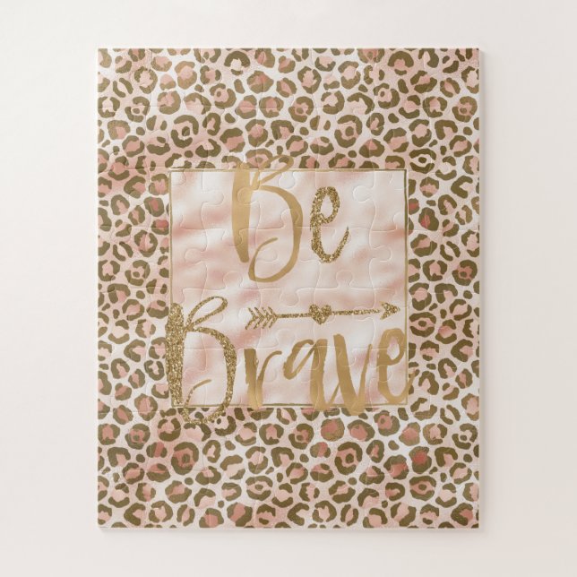 Pretty Peach Brown Leopard Print Be Brave Puzzle (Vertikal)
