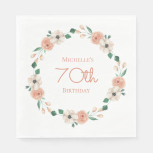 Pretty Peach Cream Floral 70. Geburtstag   Serviette