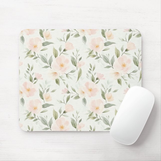 Pretty Peach Flowers Mousepad (Mit Mouse)