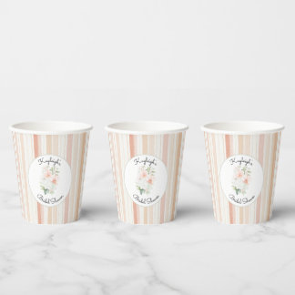  Pretty Peach Orchid Flowers Stripe Bridal Shower  Pappbecher
