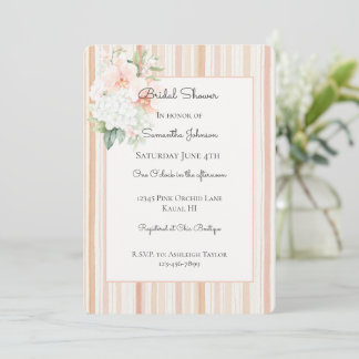 Pretty Peach Orchid Flowers Stripes Bridal Shower Einladung