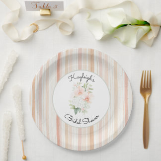 Pretty Peach Orchid Flowers Stripes Bridal Shower  Pappteller
