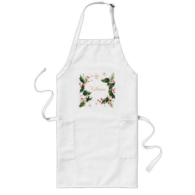 Pretty Personalized Holly & Snowflakes Xmas Apron Lange Schürze (Vorne)