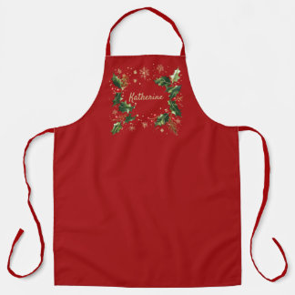 Pretty Personalized Holly & Snowflakes Xmas Apron Schürze