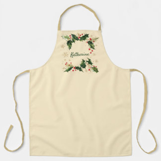 Pretty Personalized Holly & Snowflakes Xmas Apron Schürze