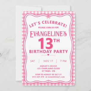 Pretty Pink 13. Geburtstagsfeier Personalisiert Einladung
