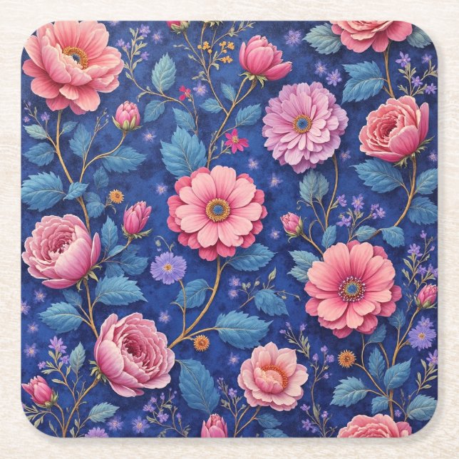 Pretty pink and blue floral pattern rechteckiger pappuntersetzer (Vorderseite)