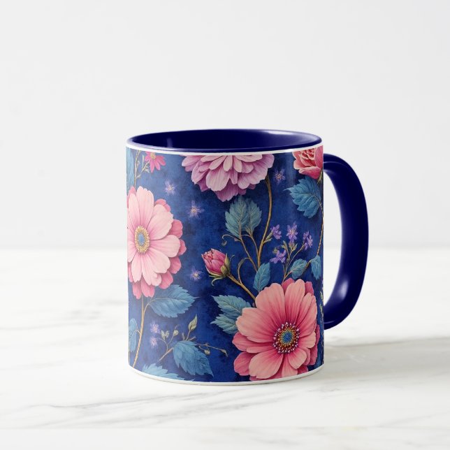 Pretty pink and blue floral pattern tasse (VorderseiteRechts)