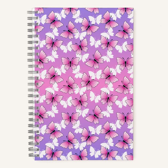 Pretty Pink and White Butterfly Spiral Notebook Notizbuch (Vorderseite)