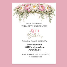 Pretty Pink and White Peony 90th Birthday Einladung
