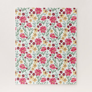 Pretty Pink and Yellow Vintage Floral Pattern Puzzle