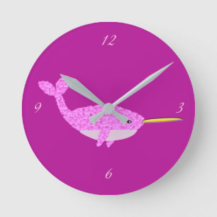 Pretty Pink Baby Girl Narwhal Nursery Runde Wanduhr