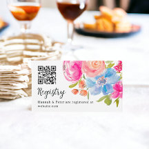 Pretty pink blue floral watercolor bridal registry