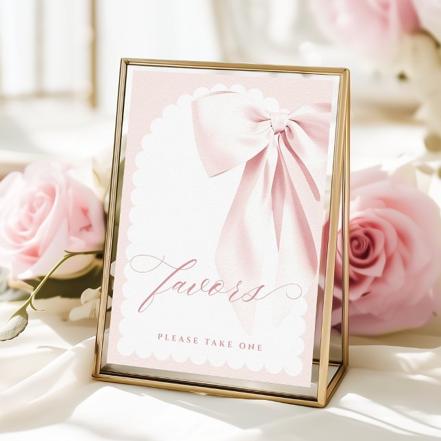 Pretty Pink Bow Baby Shower Favors Table Sign Poster (Von Creator hochgeladen)