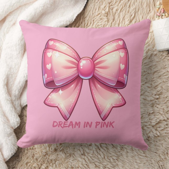 Pretty Pink Bow-Dream in Pink Throw Pillow Kissen (Decke)