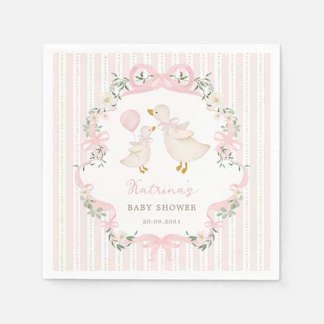 Pretty Pink Bow Silly Goose Girl Baby Shower Serviette (Vorderseite)