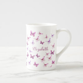 Pretty Pink Butterflies Custom Name Prozellantasse