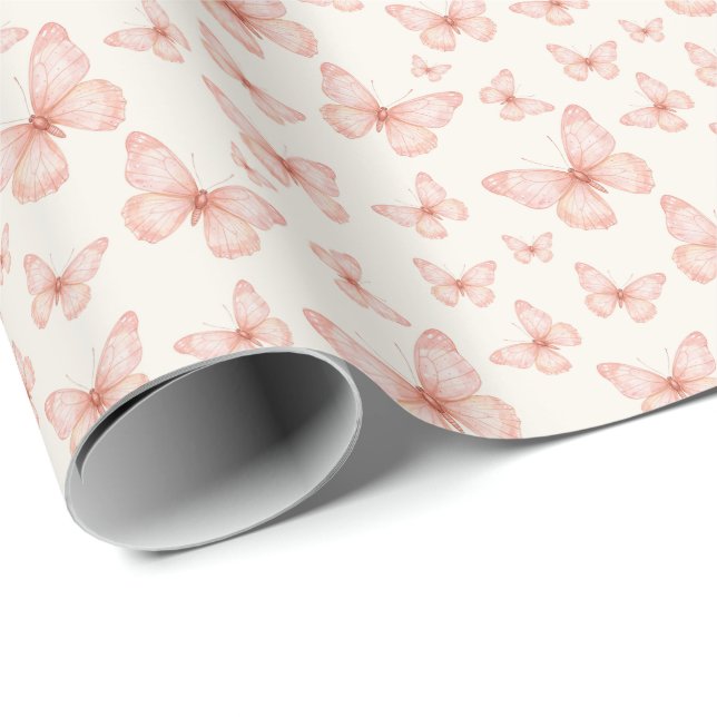 Pretty pink butterflies geschenkpapier (Rolleneckpunkt)
