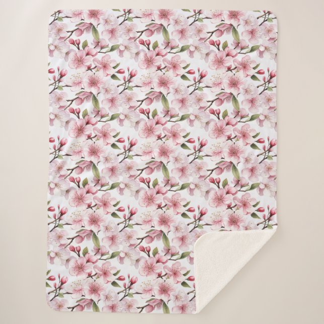 Pretty Pink Cherry Blossom Flowers Sherpadecke (Vorderseite)